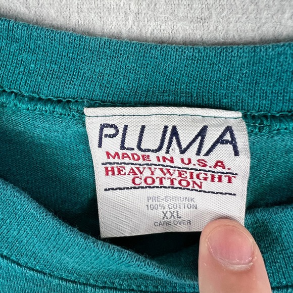 VTG Pluma Blank T Shirt Mens 2XL 1990s Heavyweight Cotton Teal Baggy Made in USA - Picture 3 of 7